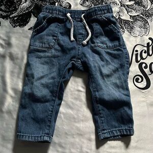 H&M baby girl dark blue jeans with drawstring waist and pockets